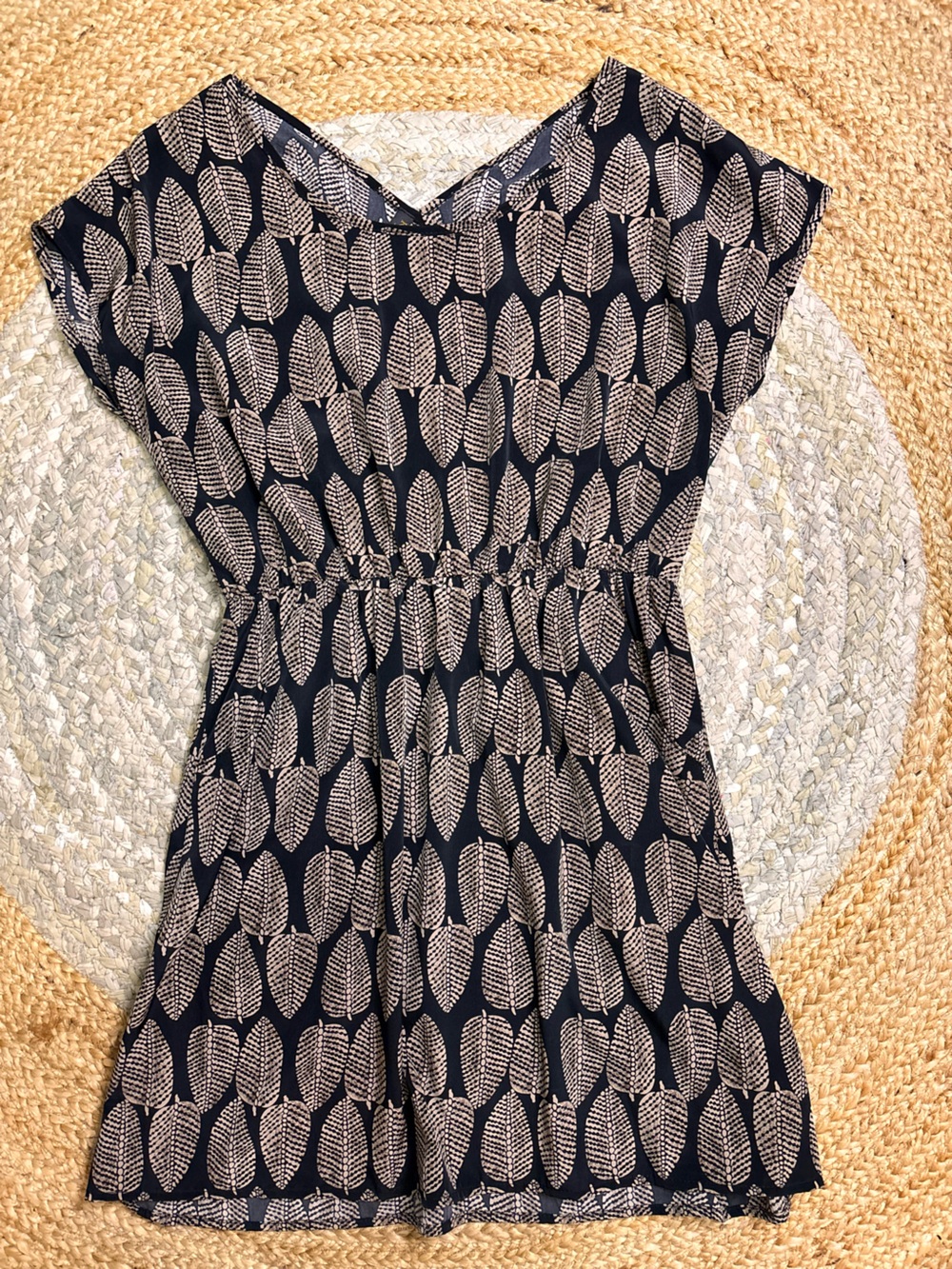 KLd Signature Black Dress with Beige Leaf Motif